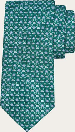 Ferragamo Uomo Cravatta in seta stampa Ranocchio Verde