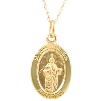 Pompeii3 14k Yellow Gold Gold St. Jude Thaddeus Medal Pendant.5 Tall 1 Gram
