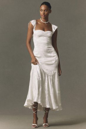 BHLDN Flutter Sleeve Jacquard Maxi Dress