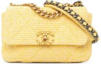 Chanel Yellow Tweed Medium 19 Flap Bag