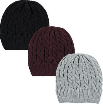 Hudson Baby Cozy Knitted Headwear 3Pk in Black Burgundy at Nordstrom