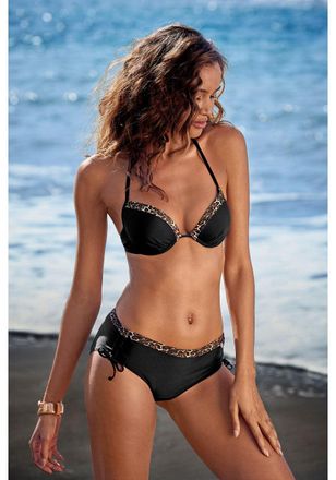 Lascana Womens Leopard Trim Push Up Bikini Top