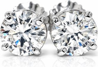 Pompeii3 GIA Certified 4 Carat TW Round Diamond Studs 14K White Gold With Screw Backs