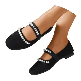 Generic Mary Jane Pumps Womens Pearl Shoes Low Heel Slip On Dress Shoes Closed Toe Wedding Shoes Prom Party Outdoor Walking Shoes Low Shoes Autumn Shoes, blac