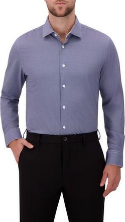 Report Collection Slim Fit Houndstooth 4-Way Stretch Button-Up Shirt in Navy at Nordstrom Rack, Size 15.5