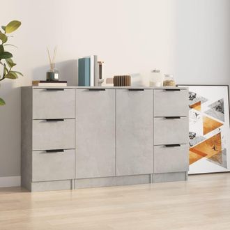 vidaXL Vidaxl - Aparadores 3 Piezas Madera Contrachapada Gris Cemento