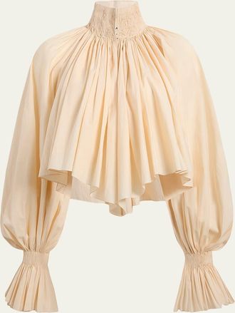 Khaite Durer Crop Balloon-Sleeve Peasant Top