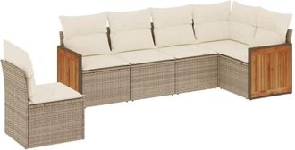vidaXL Juego De Sof&aacute;s Jard&iacute;n Con Cojines 6 Pzas Rat&aacute;n Sint&eacute;tico Beige Vidaxl