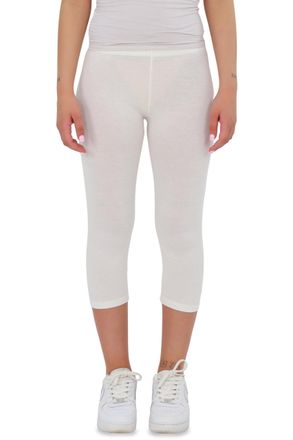 Easy Young Fashion Womens Basic Capri Leggings - Elastic 3/4 Cotton Viscose Stretch Trousers 1077 - One Size (XS-M), cream, 8-12