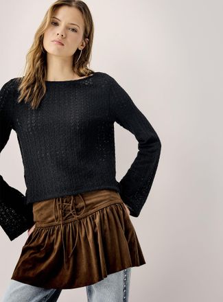 Twik Womens Crocheted boat-neck T-shirt