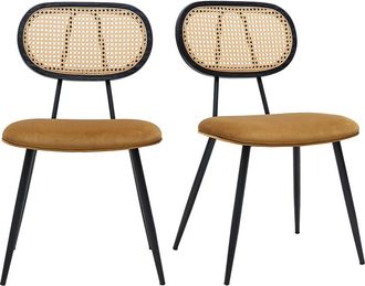 Miliboo Sillas De Dise&ntilde;o En Terciopelo Bronce, Metal Negro Y Rat&aacute;n Trenzado (juego De 2) Swann
