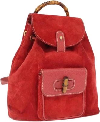 Gucci Pre-owned Backpacks, female, Red, Size: ONE SIZE Pre-owned Suede Backpack