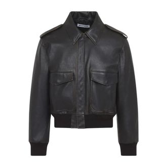 Jil Sander Leren Blouson - Heren - Leren en Su&egrave;de Jassen - Zwart - L - Katoen - Jassen