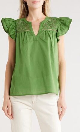 Melrose and Market Short Sleeve Eyelet Top in Green Willow at Nordstrom Rack, Size Xx-Large