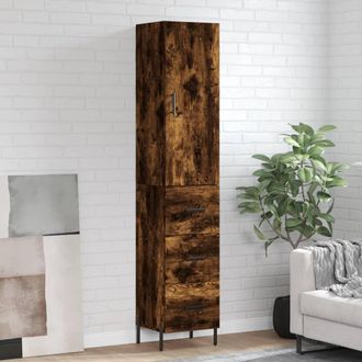 Berkfield Home Highboard Smoked Oak 34.5x34x180 cm Engineered Wood in Brown