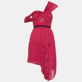 Self Portrait Self Portrait Pink Swiss Dot Chiffon Asymmetric Plumetis Dress