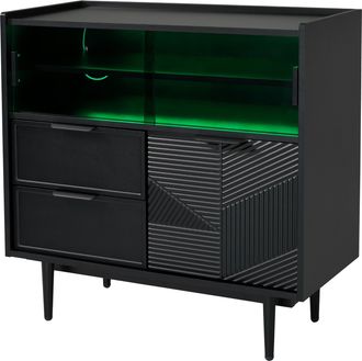 STILVORA Armario De Almacenaje Con 1 Puerta Corredera De Cristal, 1 Cajon, Nichos Abiertos Y Led Para Bano, Negro