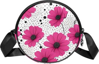 Generic Circle Crossbody Bag for Women, Pink Daisy Small Sling Bag Daypack with Zipper Adjustable Shoulder Straps Casual Ladies Girls Round Purse