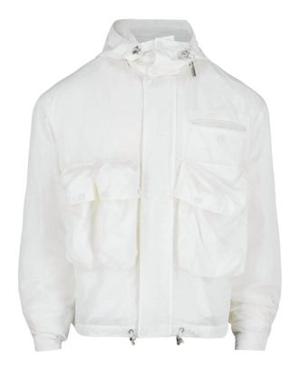 Ferragamo Mens Hooded Utility Jacket In White