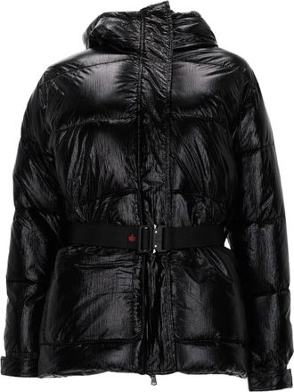 Canadian Puffer Jacket With High Collar And Wide Belt