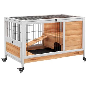 OEM Jaula De Conejos Conejera Para Mascotas Peque&ntilde;as Con Techo Abrible Y Bandeja Extra&iacute;ble 90x53x59 Cm Natural