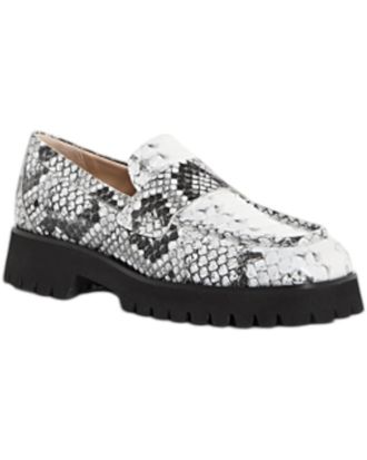 Freda Salvador Hana Loafers In B & w Embossed Snake