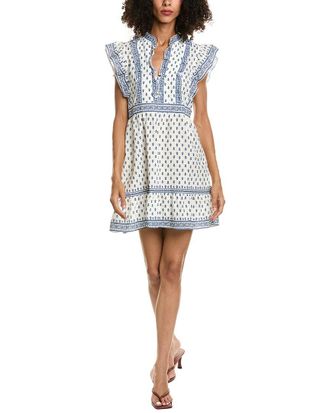 Max Studio Ruffle Sleeve Split Neck Mini Dress