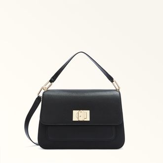 Furla Ella Top Handle M Nero Black Grained Calf Leather Woman