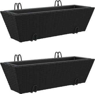 vidaXL Jardineras Con Ganchos 2 Unidades Rat&aacute;n Sint&eacute;tico Negro Vidaxl