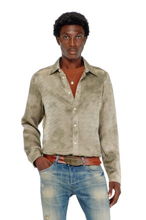 Diesel Shirt in logo-jacquard crinkled satin - Shirts - Man - Brown
