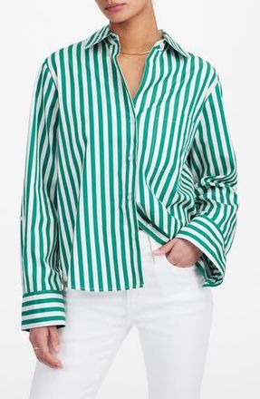 Madewell Poplin Easy Y-Neck Button-Up Shirt in Verdant Green at Nordstrom Rack, Size Small