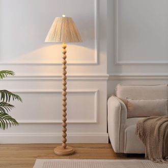 Jonathan Y Designs Wren 61.5 Modern Rustic Bobbin Pleated Paper Shade/Resin LED Floor Lamp, Brown Wood Finish/Light Brown