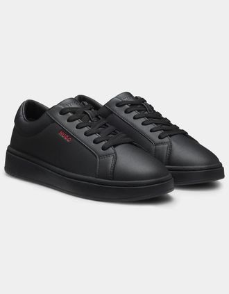 HUGO BOSS Mens HUGO Neston Mens Contrast-Logo Trainers in Faux Leather - Black 003 - Size: 10