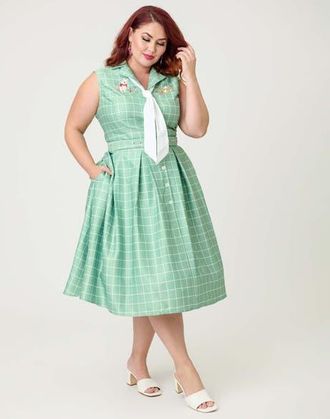 Unique Vintage Plus Size 1950s Edith Swing Dress in Mint Plaid at Nordstrom, Size 1X