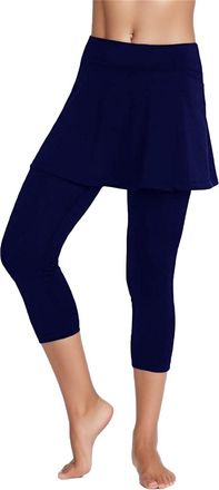 Generic Athletic Golf Skirted Leggings for Women Tennis Attached Leggings with Skirt Attached Compression Ruffled Modest Capris Butt Scrunch Pants Seamless Gy