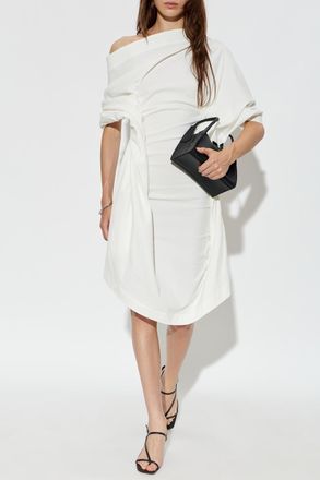 Issey Miyake Asymmetrical Dress With Draping, Womens, White