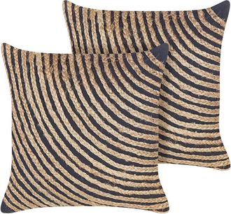 Beliani Conjunto De 2 Cojines De Algod&oacute;n Yute Natural Beige Negro 45 X 45 Cm Bergenia