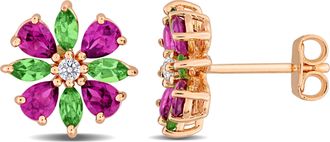 Mimi & Max Multi-Gem Flower Stud Earrings Sterling Silver