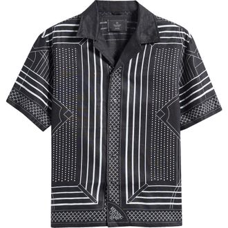Reigning Champ Arena Relaxed Fit Geo Print Linen Camp Shirt in Black-White at Nordstrom, Size Xx-Large