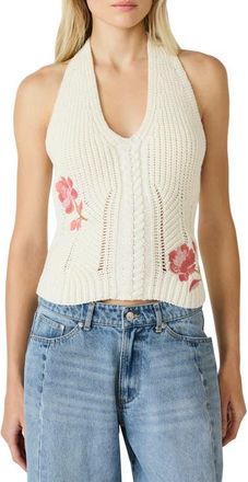 Steve Madden Opal Floral Embroidered Crochet Knit Halter Top in Natural at Nordstrom, Size X-Large