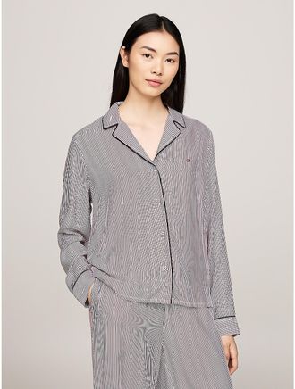 Tommy Hilfiger Womens Stripe Viscose Pajama Shirt - Red - S