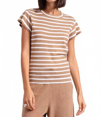 Minnie Rose Striped Cap Sleeve Crewneck Tee In Desert Sand