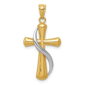 Diamond2Deal 14k Two-tone Gold Polished Cross Drape Pendant