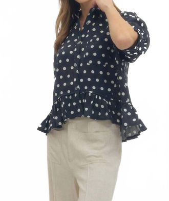 Entro Timeless Charm Polka Dot Blouse In Navy
