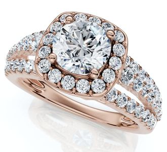 Pompeii3 F/VS 1.50Ct Multi Row Diamond Cushion Halo Engagement Ring 14k Gold Lab Grown