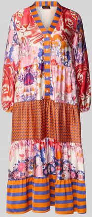 Miss Goodlife Midikleid aus Viskose mit V-Ausschnitt Modell Wild Flower in Rot, Gr&ouml;&szlig;e XL