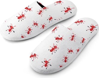 Generic Cute Cartoon Ants Mens Flannel Slipper Soft Comfy House Shoes Non Slip Winter Warm Indoor Outdoor Slippers