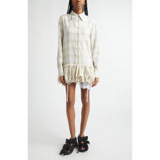 Collina Strada Valerian Plaid Long Sleeve Bubble Hem Mini Shirtdress in Haze Plaid at Nordstrom, Size X-Small