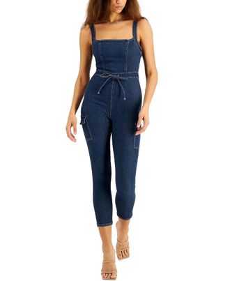Tinseltown Jumpsuit Womens Blue Belted Square Neck Sleeveless Crop PALL184