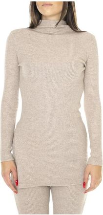 Thinking Mu Geribbelde coltrui - Dames - Coltruien - Beige - S - Katoen - Truien & Vesten